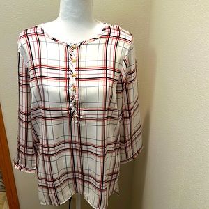 The Limited Red, Blue, Cream Striped Blouse Tall Medium